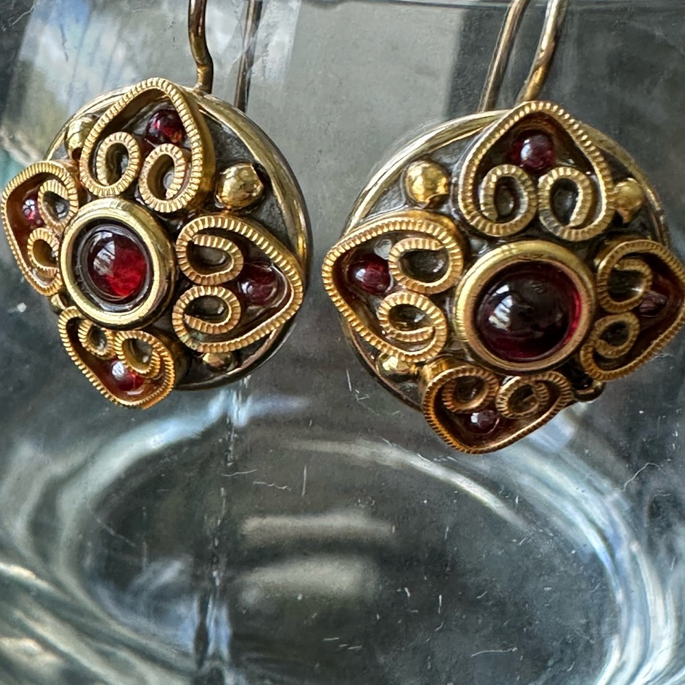 Elegant Gold and Red Swirl Earrings